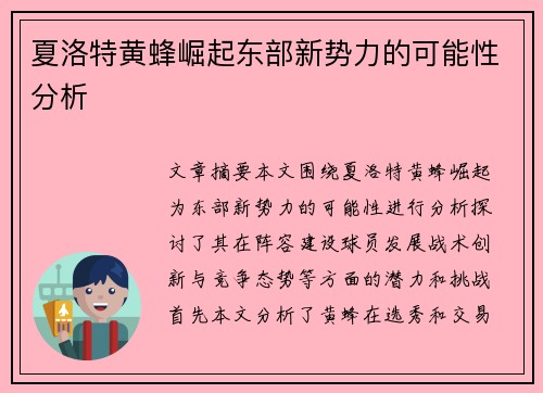夏洛特黄蜂崛起东部新势力的可能性分析 夏洛特黄蜂崛起东部新势力的可能性分析